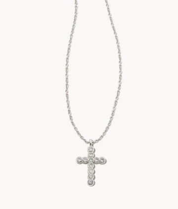 KENDRA Cross Silver Pendant Necklace in White Crystal 9608872411